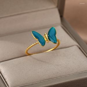 Clusterringen Glazen kristallen vlinder voor vrouwen Men Kleur Insecten vingerring 2022 Mode schattig paar bruiloft sieraden Giftcluster