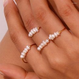 Anillos de racimo Brillante Perla de agua dulce Anillo de acero inoxidable Moda Simple para mujeres Compromiso de dedo Accesorios de joyería de lujo Regalos