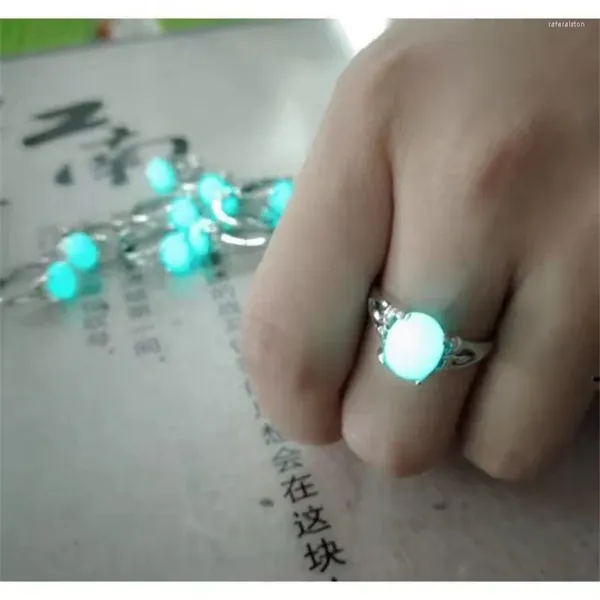 Anillos de racimo brillan en la oscuridad fluorescente piedra luminosa color plata anillo de dedo para mujeres hombres joyería