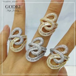 Cluster Ringen GODKI Luxe Crossover Stapelbare Ringen Voor Vrouwen Bruiloft Kubieke Zirkoon Engagement Dubai Naija Bruids Vinger Ring L240315