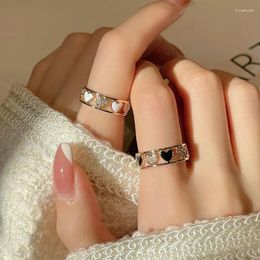 Cluster ringen Gold Color Hollow Heart For Women Girls Gift White Black Love Elegant Double Layer Fashion Party Fine Jewelry Accessories