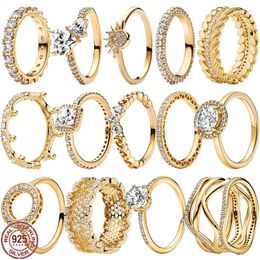 Cluster ringen gouden kleurreeks ring 925 sterling zilveren klassiek vierkante hartvormige kroon prachtige luxe charme jubileumcadeau