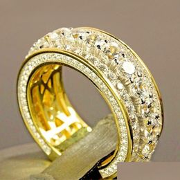 Cluster Ringe Gold Diamant Ring FL Kristall Frauen Männer Eheringe Modeschmuck Christamas Geschenk Drop Lieferung Dhm8F