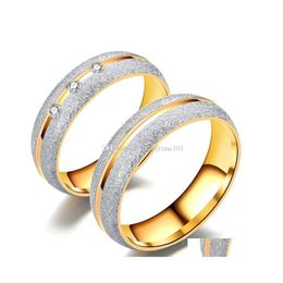 Anillos de racimo Oro Dl Anillo de acero inoxidable polaco Anillos de pareja de cristal de diamante para hombres Mujeres Joyería de moda Entrega de gota Dh9Wx