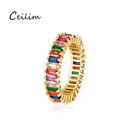 Cluster Rings Gold Filled Rainbow Square Anello di fidanzamento per le donne Colorf Cubic Zirconia Cz Eternity Band Fashion Wedding Party Jewe Otril