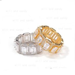 Cluster Ringen Goud Fl Iced Out Ring Band Bling Zirconia Diamanten Ringen Voor Vrouwen Mannen Hiphop Mode Fijne Sieraden Gift drop Deliv Dhsze
