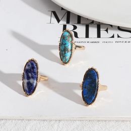 Cluster anneaux or ovale turquoises lapis lazuli bleu natural fashion intérieur dia 1,7 cm bande de couleur bijoux pour les femmes