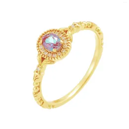 Cluster Anneaux Gold plaqués 925 Changement de couleur naturelle en argent sterling Alexandrite Gemstone Ring Jewelry