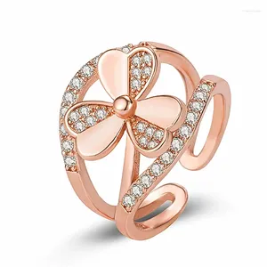 Anillos de racimo Gold Silver Double Lape Heart Link Lucky 3 Leaf Clover Apertura para mujeres joyas