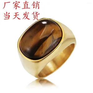 Cluster Ringen Goud/staal Kleur Retro Tijgeroog Bruine Stenen Voor Mannen Vrouwen Klassieke Elegante Eenvoudige Roestvrij Stalen Steen Ring Sieraden Gift