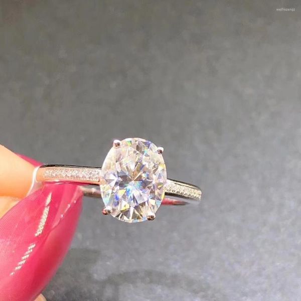 Anillos de racimo Gorgeous 2 Ct D Color Vvs Lab Grown Oval Moissanite Diamond Ring Solitario Compromiso Boda 14K 585 Oro amarillo