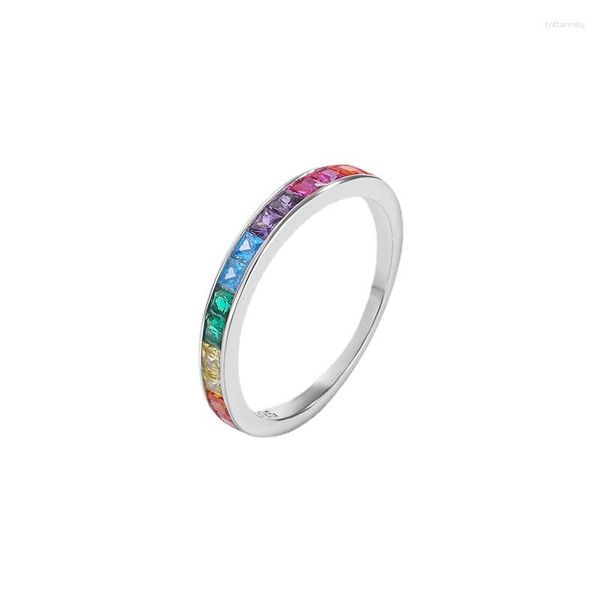 Bagues de Grappe Magnifique Zircon Coloré Bague en Argent Sterling 925 Véritable Pierre Cubique Femmes Pour Femme Amoureux Bijoux Cercle Rond Anillos