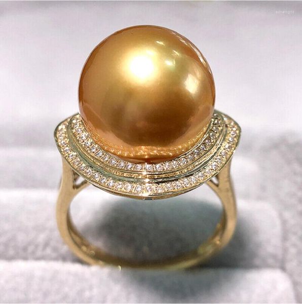 Cluster Rings Magnifique bague géante ronde en perles dorées de la mer de Chine méridionale de 12 à 13 mm