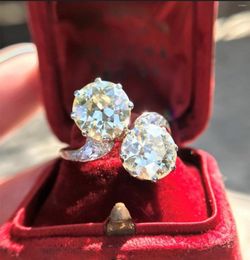 Cluster Ringe Wunderschöne große zwei ovale CZ-Steine für Frauen Luxus transparenter Zirkon Kristall Ehering Einzigartiges Design Schmuck