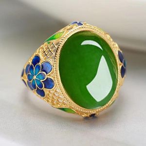 Bagues de cluster magnifique couleur naturelle onyx vert pierre de jade réglable ouvert pour les femmes style chinois vintage bohème élégant bijoux cadeau