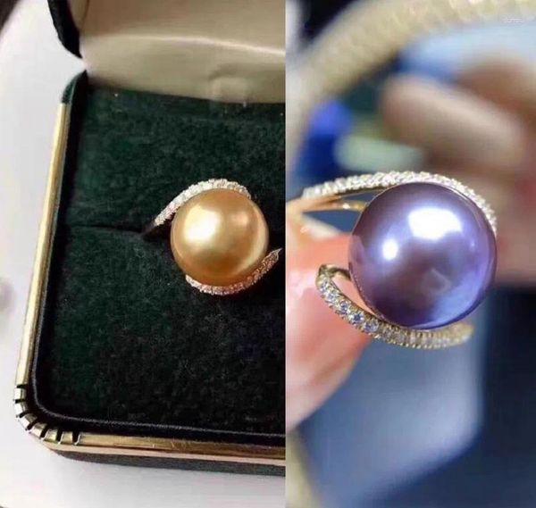 Bagues de cluster Magnifique Nature Naturelle 10-11mm Mer du Sud Golden Purple Round Pearl Ring