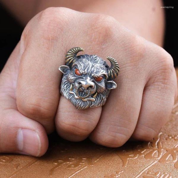 Anillos de racimo anillo de dedo punk gótico para hombres personalidad dominante de la cabeza del toro