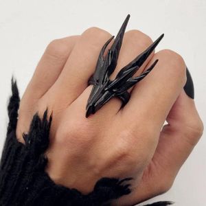 Cluster Ringen Gothic Black Cock Damesmode Pagan Heks Sieraden Accessoires Cadeau Verstelbare Mysterieuze Vleugel Kraan Ring Op Hand