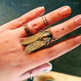Cluster Ringen Gothic Messing Cicade Ring Voor Vrouwen Mannen Mode Heks Sieraden Accessoires Cadeau Goud Kleur Insect Groot Verstelbaar