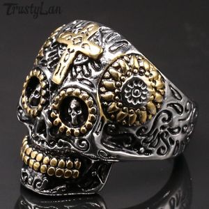 Anillos de racimo gótico para hombre de oro de acero inoxidable Hip Hop Biker joyería amigos regalos para hombres anillo masculino tamaño grande 15 16 17