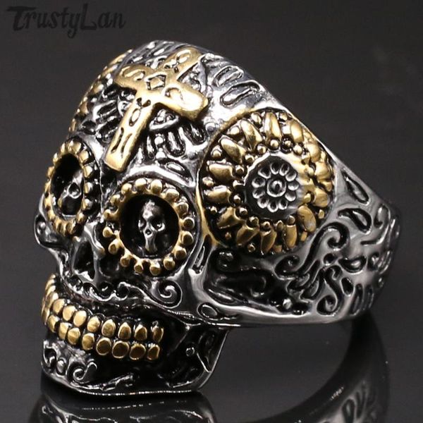 Anillos de racimo gótico para hombre de oro de acero inoxidable Hip Hop Biker joyería amigos regalos para hombres anillo masculino tamaño grande 15 16 17