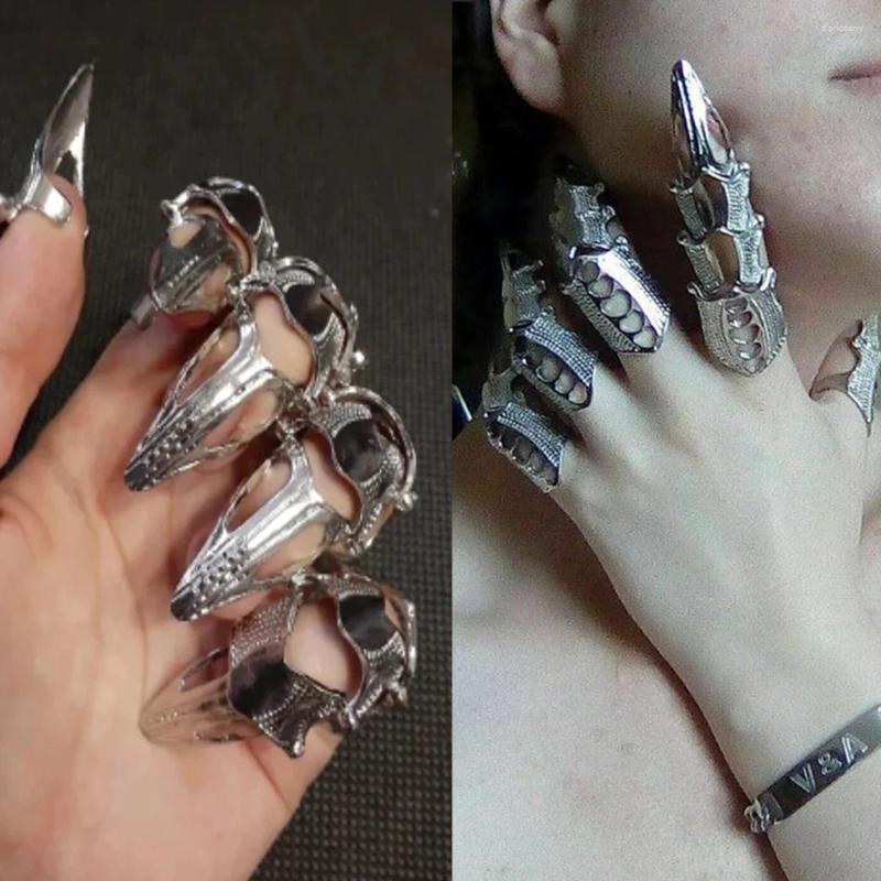 Cluster Rings Gothic Punk Ring Rock Scroll Joint Armor Knuckle Metal Full Finger Claw Halloween Unisex Adjustable Set 2024