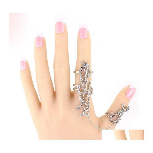 Cluster Anneaux Gothique Punk Rock Strass Croix Knuckle Joint Armure Long Fl Réglable Doigt Cadeau Pour Femmes Fille Mode Bijoux Dr Otwt8