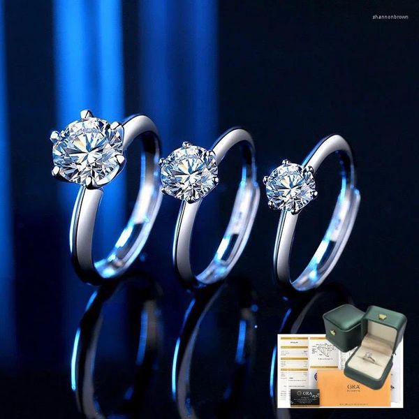 Anillos de racimo GRA Certificado 1-3CT Anillo de moissanita 925 Prueba de diamante de plata Pasado Joyería Solitario para mujeres Compromiso Boda