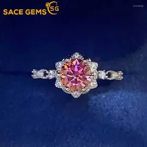 Cluster anneaux GRA Certifié 1ct Rose Moisanite Ring S925 Sterling Sliver plaqué 18k Bijoux de fiançailles de mariage en or blanc en or pour la femme