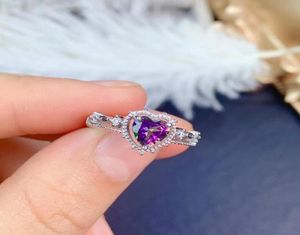 Cluster anneaux Grace Romantic Heart Natural Amethyst Gem Ring S925 Silver Violet Crystal Women039s Girl Office Bielry8737277