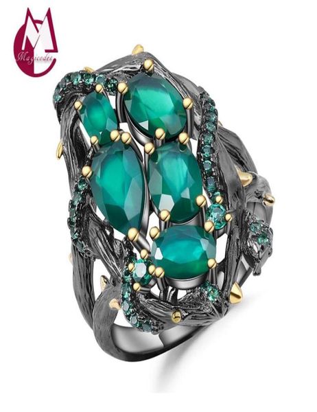 Anillos de racimo Ágata verde Puro 925 Plata esterlina Nano Esmeralda Anillo Joyería de moda Regalos para mujeres Viernes Negro 2021 Llegada R053165709