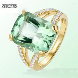 Anillos de racimo Green Crystal Rectangular Stone Jewelry for Women Party Anniversary Tourmaline Olivine Commacmement Ring