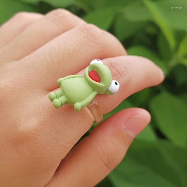 Bagues de cluster Bague de grenouille verte Résine d'argile polymère pour adolescents Bijoux d'animaux Femmes Mignon Crapaud drôle Cadeaux de mode