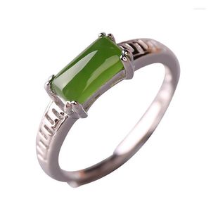 Clusterringen Green Jade Accessories Designer Canved Natural Sieraden Verstelbare Ring Vintage 925 Silver Gemstone Women Stone Charms