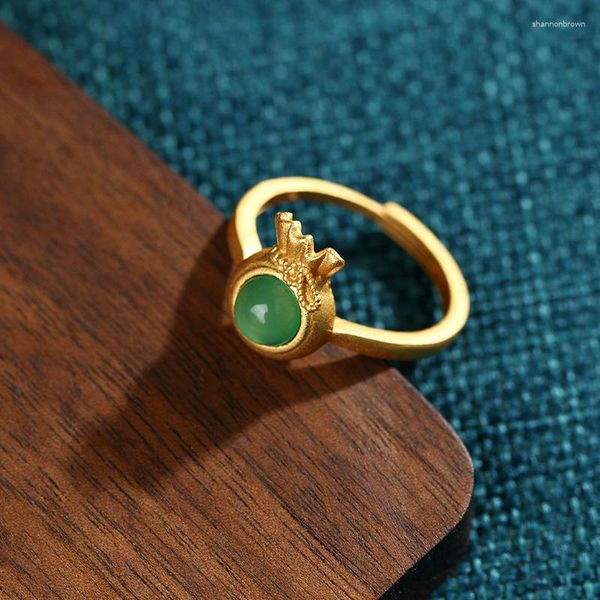 Anillos de racimo, bolsa de bendición de Jade verde, piedra de jadeíta, anillo ajustable de plata 925, joyería tallada, talismanes naturales, regalos Vintage para mujeres