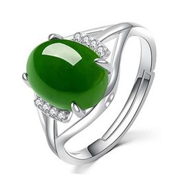 Clusterringe Grüne Jade Smaragd Edelsteine Zirkon Diamanten für Frauen Weißgold Sier Schmuck Argent Bijoux Vintage Bague Party Geschenke D DHD0O