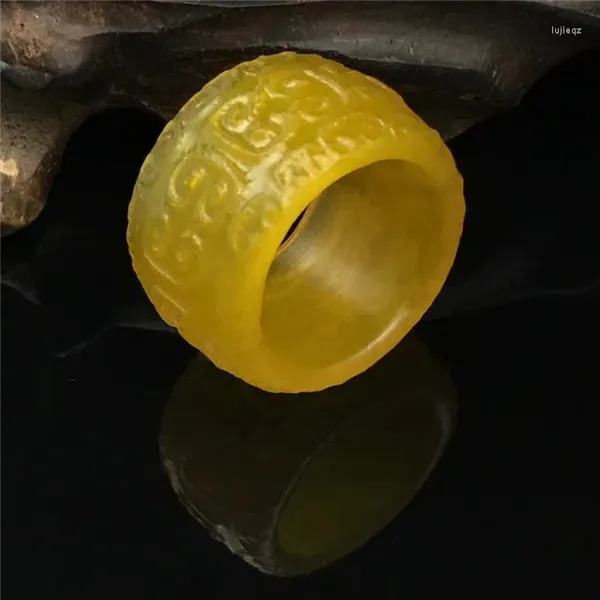 Bagues de cluster Vert Jade Jaune Agate Bague sculptée à la main Hommes Femmes Marque Bijoux