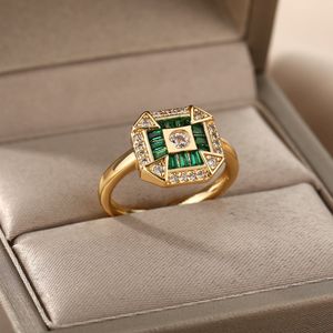 Clusterringen Groene Vierkante Ring Voor Vrouwen Meisje Roestvrij Staal Geboortesteen Paar Vingerring Accessoires Partij Sieraden Anillos Bijoux Femme 230424