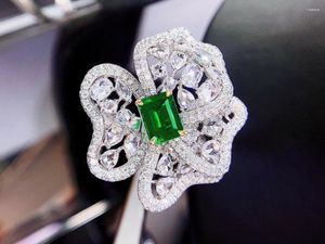 Cluster Ringen GRS Colombia Oorsprong Puur 18K Gouden Sieraden 1.02ct Groene Smaragd Edelstenen Diamanten Vrouwelijke Voor Vrouwen Fijn