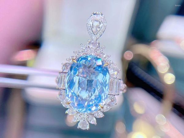 Cluster Rings GUILD Fine Jewelry Pur 18K Or Naturel 5.61ct Santa Maria Bleu Aigue-Marine Pierres Précieuses Pour Les Femmes Cadeaux D'anniversaire