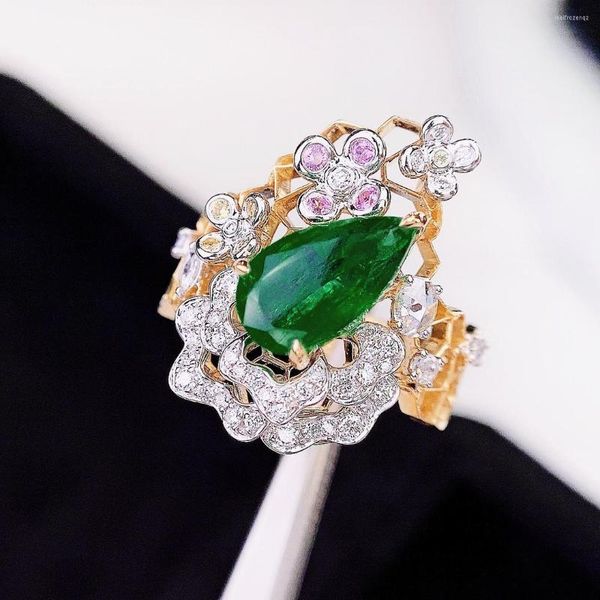 Bagues en grappe GUILD HJY colombie origine bijoux en or pur 18 carats 2.35ct vert émeraude pierres précieuses diamants femme pour femmes fines