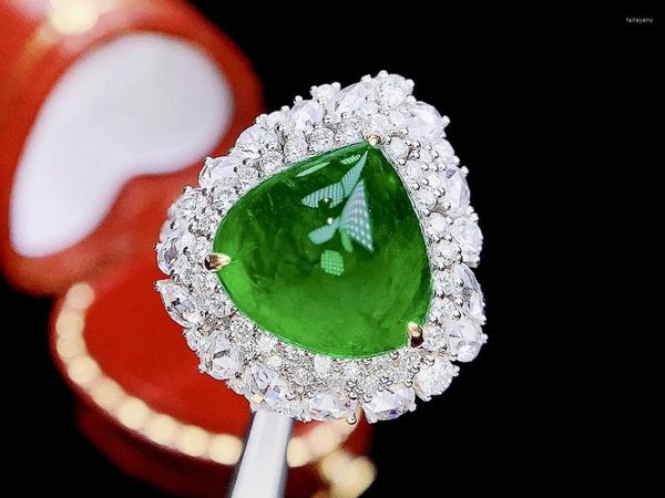 Anillos de racimo GUILD HJY Anillo de esmeralda Joyas de oro puro de 18 quilates Naturaleza verde 5.96ct Piedras preciosas Diamantes Mujer para mujer Fina