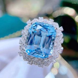 Clusterringen GUILD HN2023 Aquamarijn Ring Fijne sieraden Puur 18K goud Natuurlijke 9,18 ct blauwe edelstenen