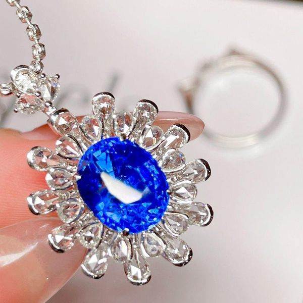 Anneaux de cluster Guild LR Blue Sapphire Ring 5.63ct Real Pure 18K Naturel Unheat Royal Gemstone Diamants Pierre Femme
