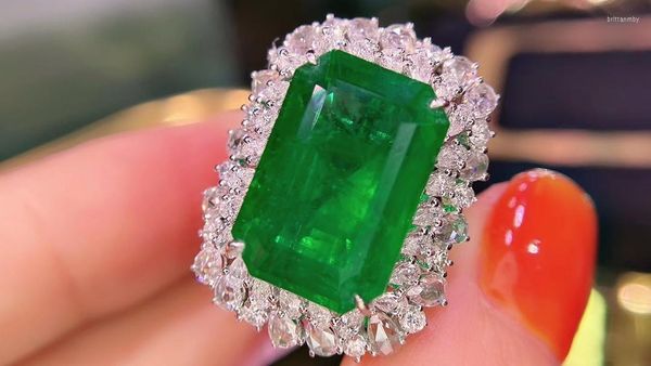 Bagues en grappe GUILD bijoux en or pur 18 carats 12.37ct pierres précieuses émeraude verte diamants femme pour femme bague Fine