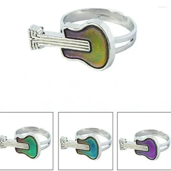 Anillos de racimo Guitarra Regalo Anillo de humor para mujeres Temperatura Color Cambio Apertura ajustable