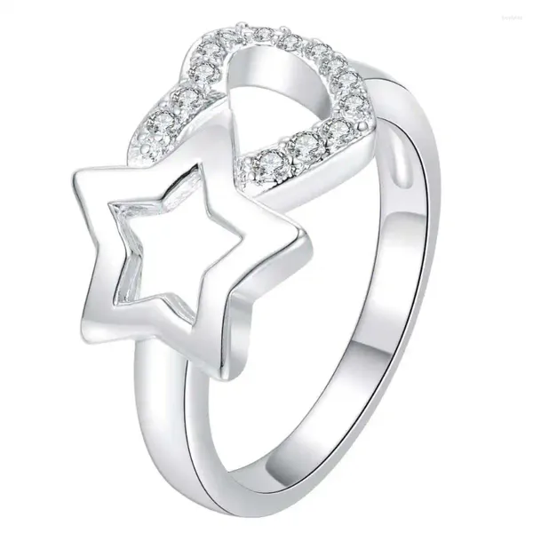 Anillos de racimo GY-AR570 Venta de plata plateada Tamaño 7 # para joyería de mujer Joyería de moda Corazón de estrella de cinco puntas