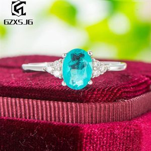 Anneaux de cluster GZ Brésilien Paraiba Tourmaline Gemstones Bague pour femmes Véritable 925 Sterling Argent Blanc Rhodium Engagement Taille 4296I