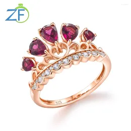 Anneaux de cluster GZ Zongfa Pure 925 Anneau de couronne de silve sterling pour femmes Natural Garnet Gemstone Élégant Part