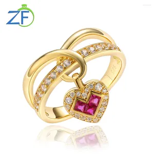 Anillos de racimo GZ ZONGFA Pure 925 Sterling Silve Corazón colgante para mujeres Creado Ruby 14K Chapado en oro Joyería fina de moda